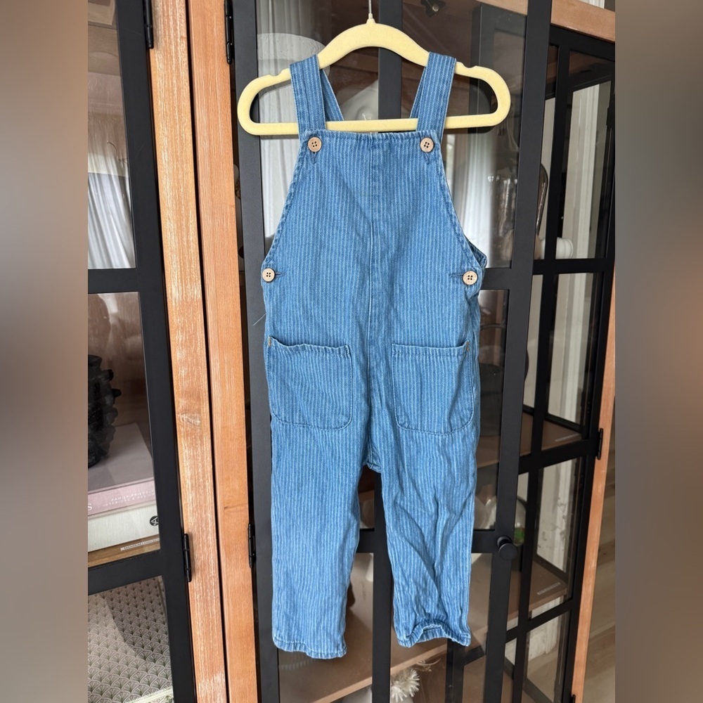 Zara Kids overalls twill toddler baby girl boy unisex striped longall jumpsuit